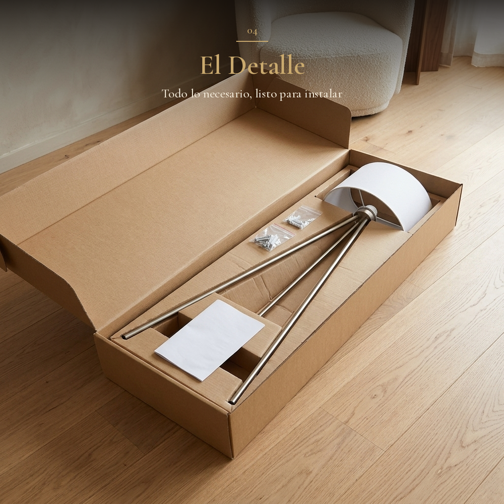 Contenido de la caja de CHAMUK: producto, accesorios de instalación e instructivo