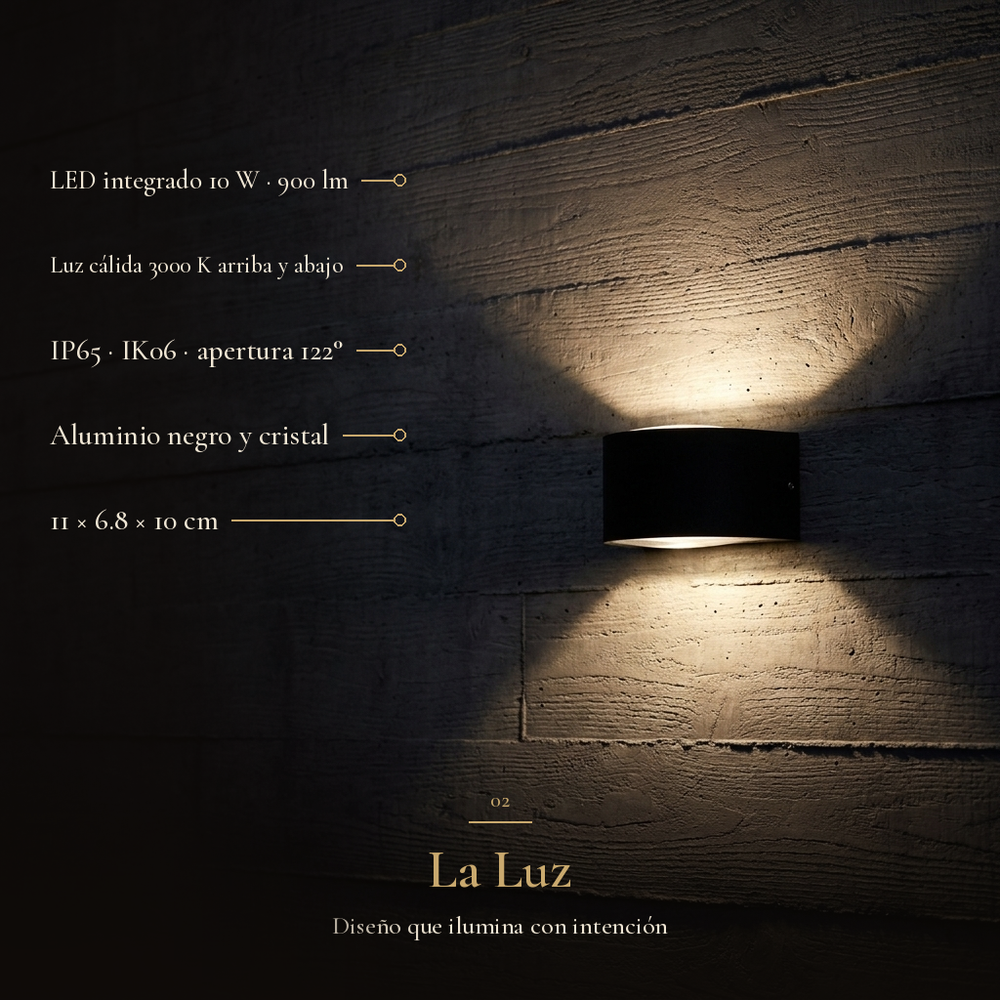 La Luz: CINCEL con LED 10 W, 900 lm, 3000 K, IP65, IK06 y medidas 11 × 6.8 × 10 cm