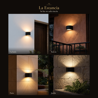 La Estancia: CINCEL iluminando fachada, balcón, patio de piedra y muro de jardín