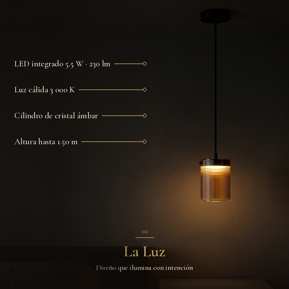 CIRAL: LED integrado 5.5 W · 230 lm, Luz cálida 3 000 K, Cilindro de cristal ámbar, Altura hasta 1.50 m