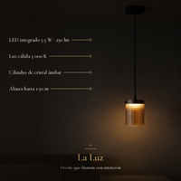 CIRAL: LED integrado 5.5 W · 230 lm, Luz cálida 3 000 K, Cilindro de cristal ámbar, Altura hasta 1.50 m