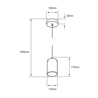Dibujo técnico con medidas de CIRAL: cilindro de 110 mm de ancho y 175 mm de alto, altura total 1500 mm