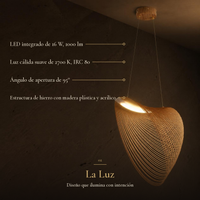 CONIA con ficha: LED 16 W, luz cálida suave 2700 K, estructura de hierro con madera plástica y acrílico