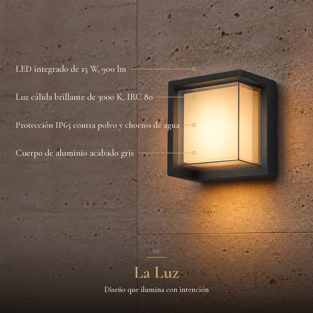 COPEINA con ficha: LED 15 W, 900 lm, 3000 K, IP65, cuerpo de aluminio gris
