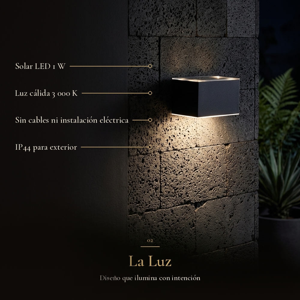 COPERNICUS: Solar LED 1 W, Luz cálida 3 000 K, Sin cables ni instalación eléctrica, IP44 para exterior