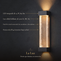 CRUX II con ficha: LED 24 W, 850 lm, 3000 K, cristal texturizado, luz arriba y abajo, IP44