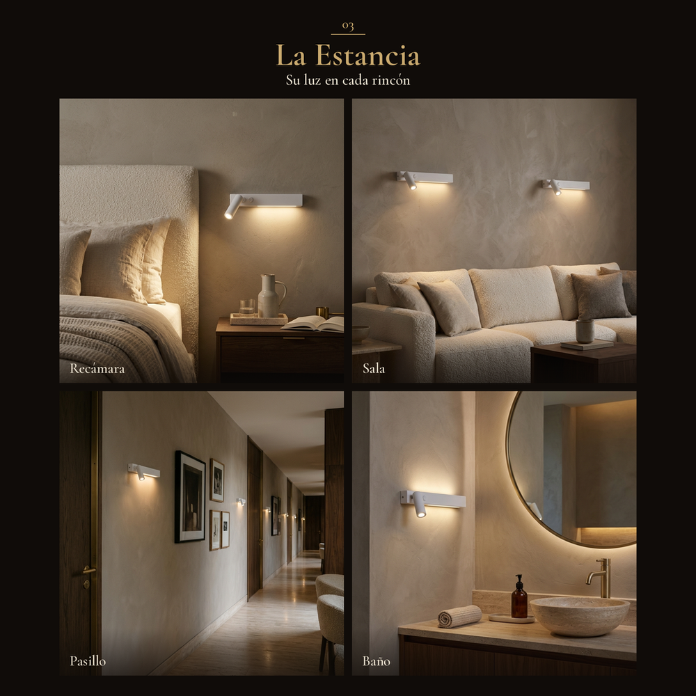 DIMURA II en cuatro espacios: recámara, sala, pasillo, baño