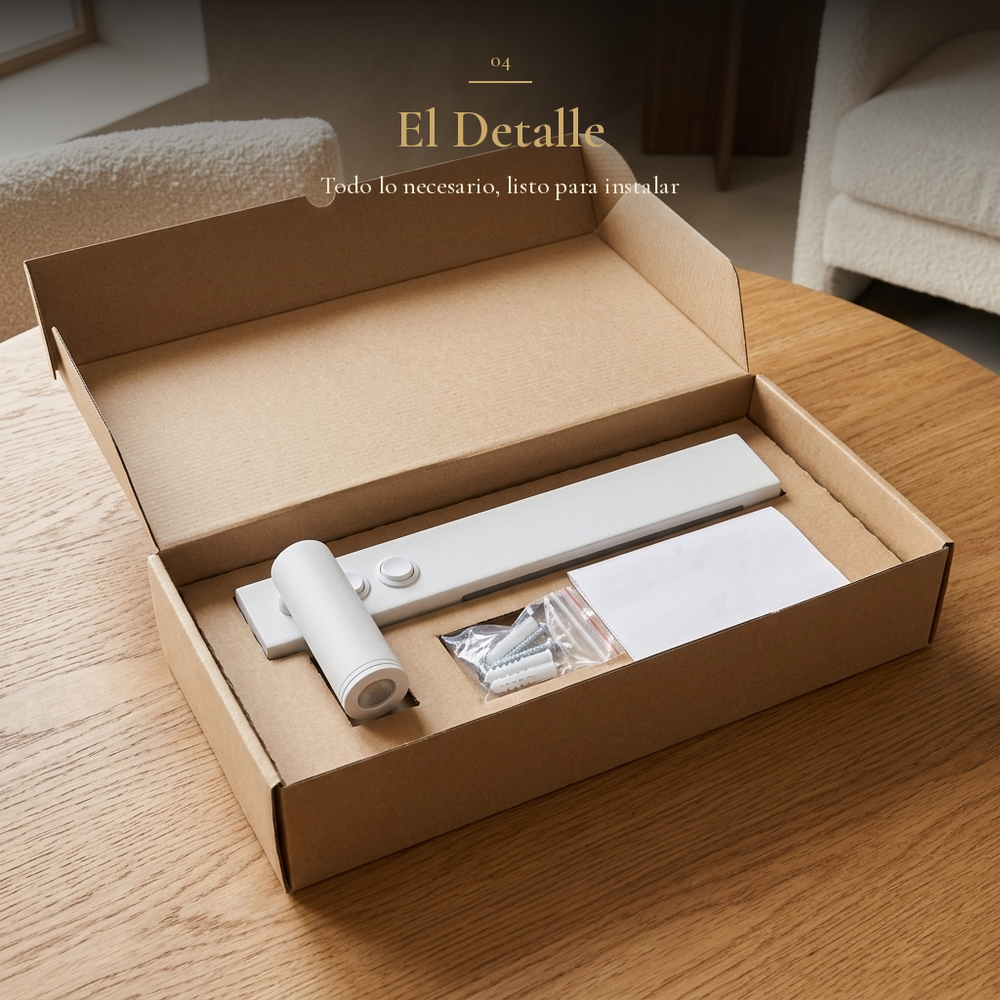 Contenido de la caja de DIMURA II: producto, accesorios de instalación e instructivo