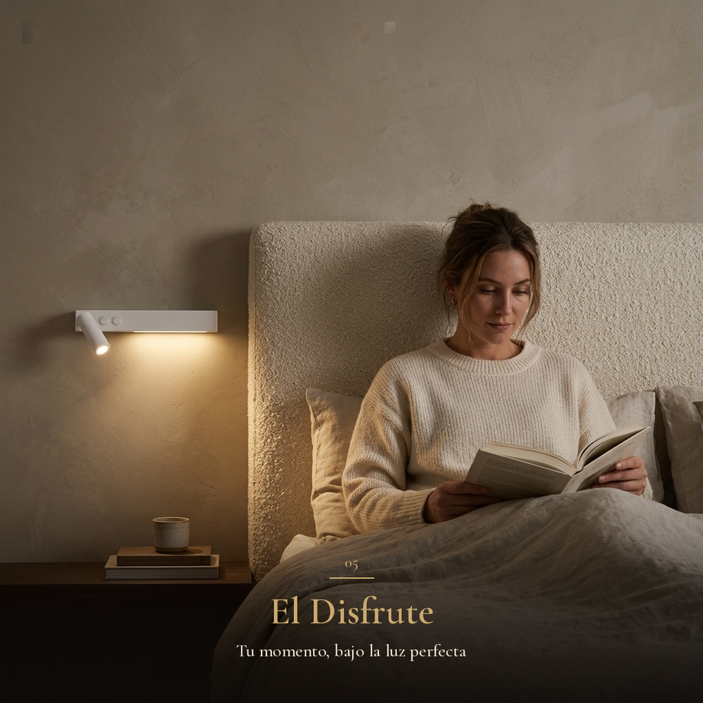 mujer leyendo en la cama junto a la luz de DIMURA II