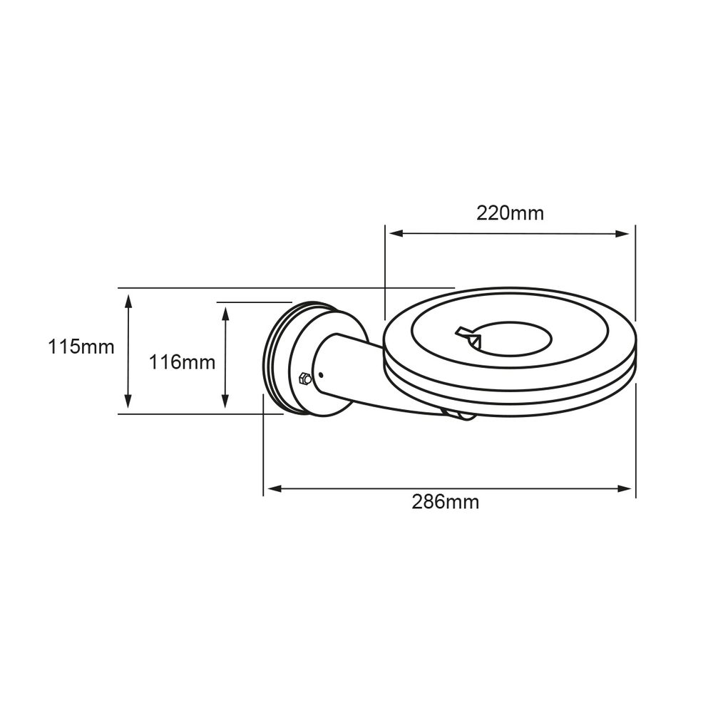 Dibujo técnico de DISCOR WALL: disco de 220 mm, 286 mm de proyección y 116 mm de alto