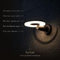 La Luz: DISCOR WALL con LED 10 W, selector 3000/4000/5000 K, IP65, IK07 y disco de 22 cm