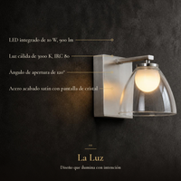DIYA II con ficha: LED 10 W, 900 lm, 3000 K, acero satinado con pantalla de cristal