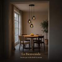 La Bienvenida: DROPIA II encendida sobre comedor redondo junto a ventanal