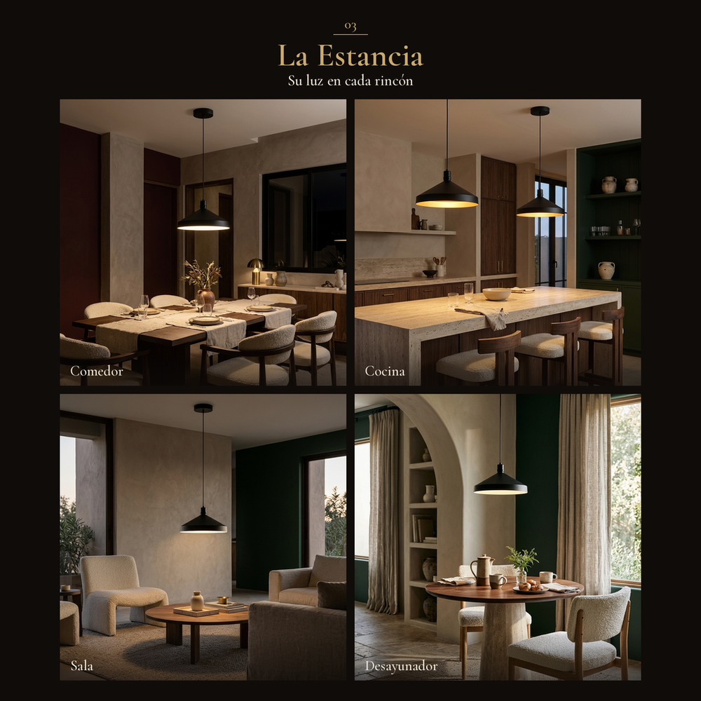 ENSORA en cuatro espacios: comedor, cocina, sala, desayunador