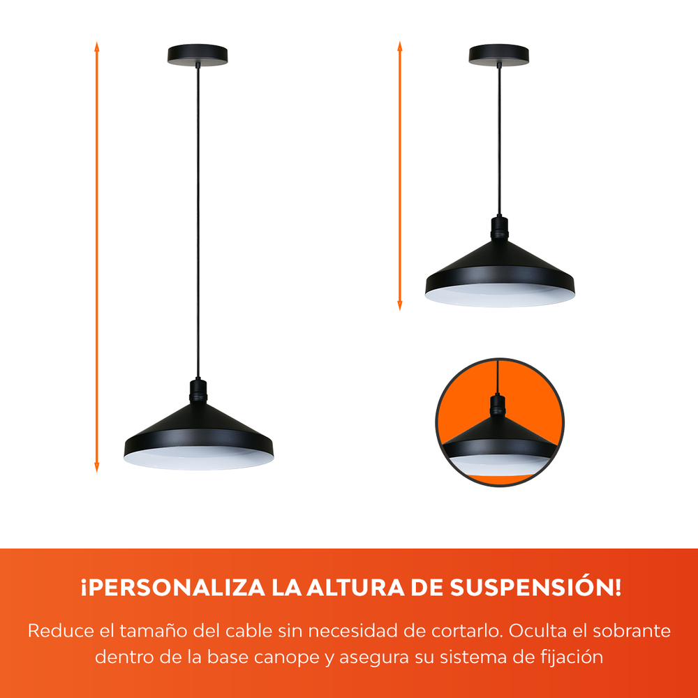 ENSORA con altura ajustable: el cable sobrante se oculta en el florón