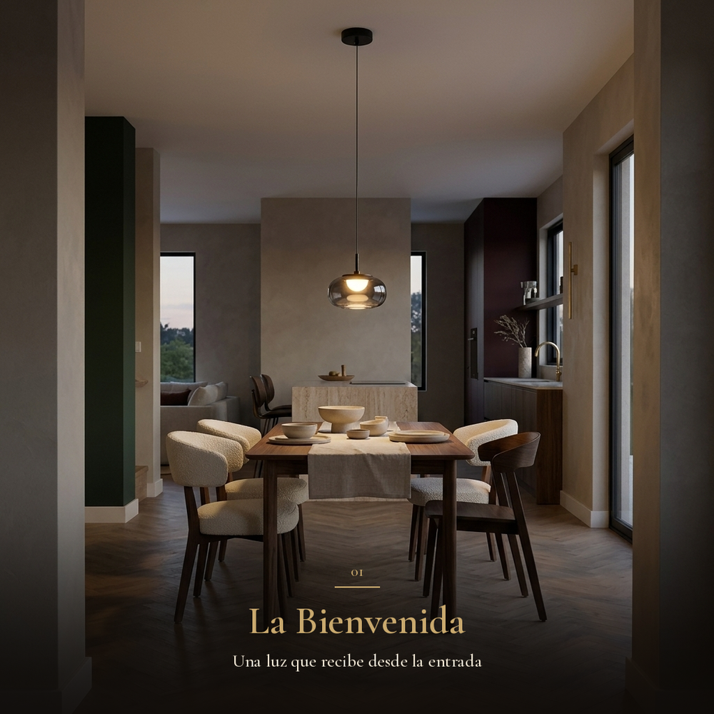 FUMARA encendida sobre el comedor al llegar a casa al atardecer