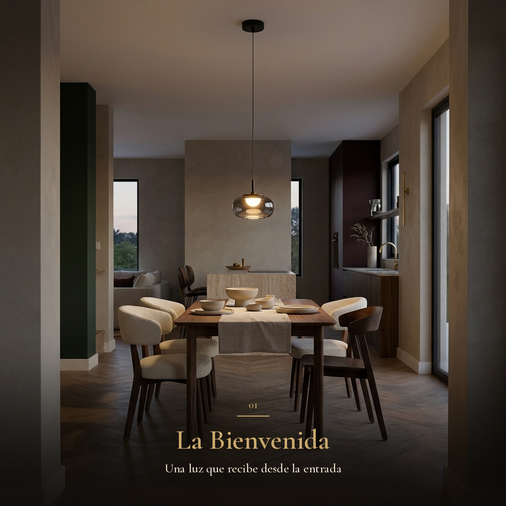 FUMARA encendida sobre el comedor al llegar a casa al atardecer