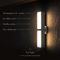 La Luz: FURUD II con LED integrado 27 W, 2 100 lm, luz cálida 3 000 K, pantallas rotativas e IP54