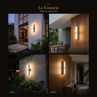 La Estancia: arbotante FURUD II en fachada, terraza, jardín y pasillo