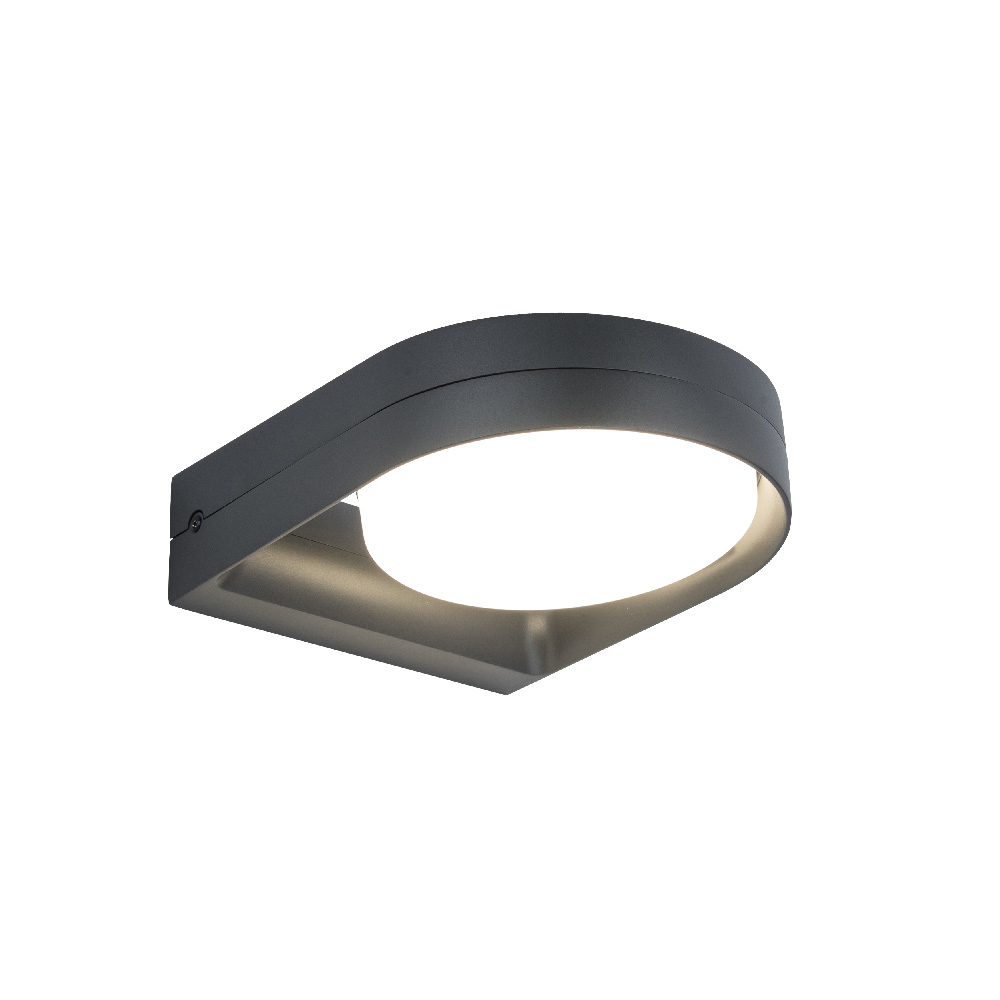 GIDI arbotante LED exterior gris oscuro con difusor redondo hacia abajo, encendido, fondo blanco