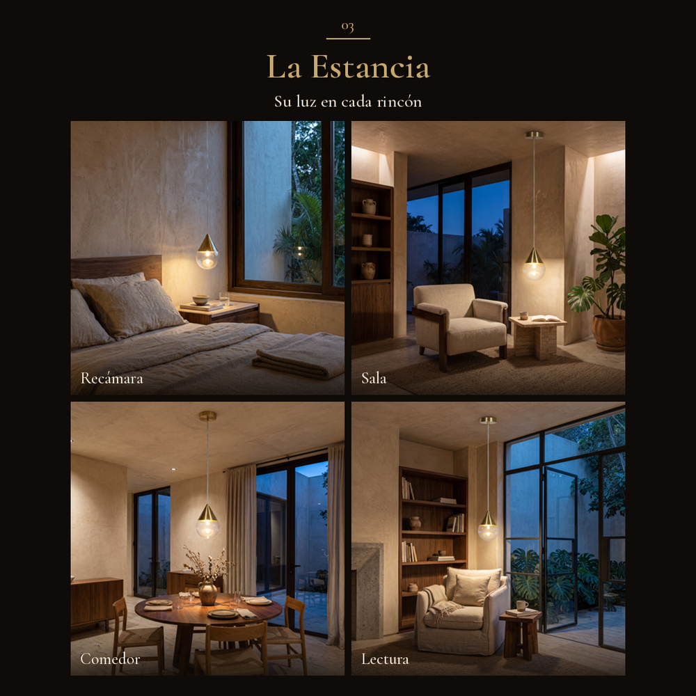 La Estancia: GOCCIA CEILING en cuatro espacios: recámara, sala, comedor, lectura
