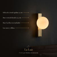 La Luz: GOMEISA II con esfera de cristal opalino de 12 cm, base dorada de 22.5 cm y base G9