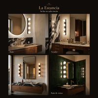 La Estancia: arbotante GOMEISA III en baño, tocador, vestidor y baño de visitas