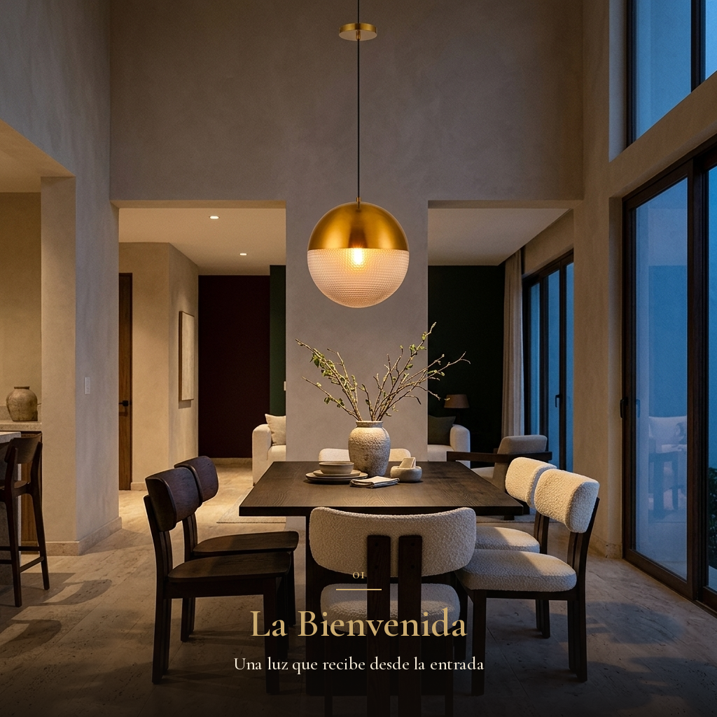 GUCHE II encendida sobre el comedor al llegar a casa al atardecer