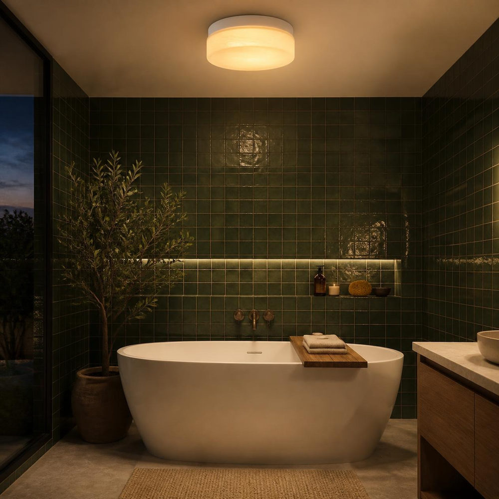 GUDJA en techo de baño con tina y azulejo verde