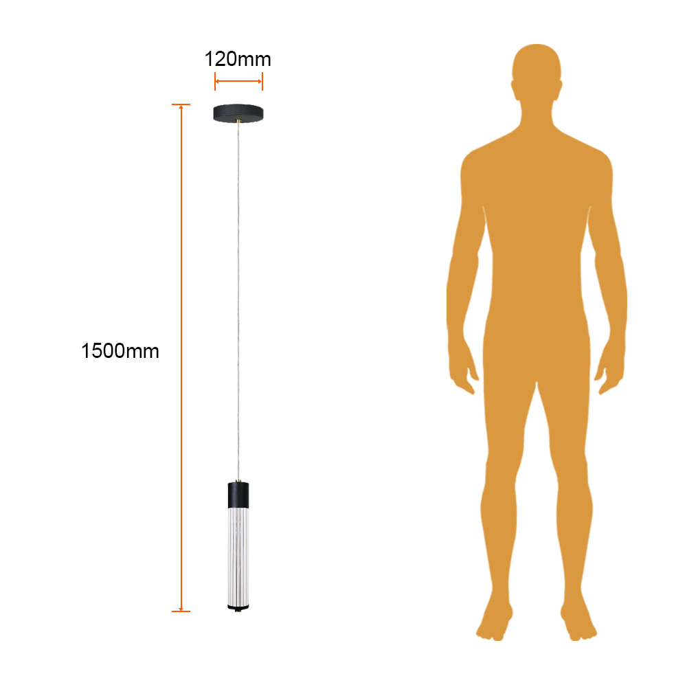 HADEUS I junto a silueta humana para comparar su tamaño: tubo de 50 mm de ancho y 310 mm de alto, altura total 1500 mm