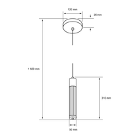 Dibujo técnico con medidas de HADEUS I: tubo de 50 mm de ancho y 310 mm de alto, altura total 1500 mm