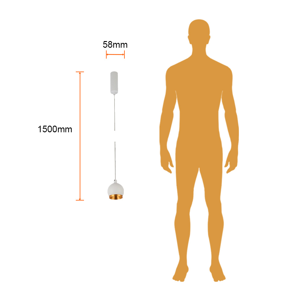 HELVETIOS I junto a silueta humana para comparar su tamaño: esfera de 58 mm, florón cilíndrico de 36 × 100 mm, altura total 1500 mm