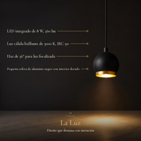 HELVETIOS II con ficha: LED 8 W, 560 lm, 3000 K, IRC 90, haz de 36°, esfera de aluminio negro