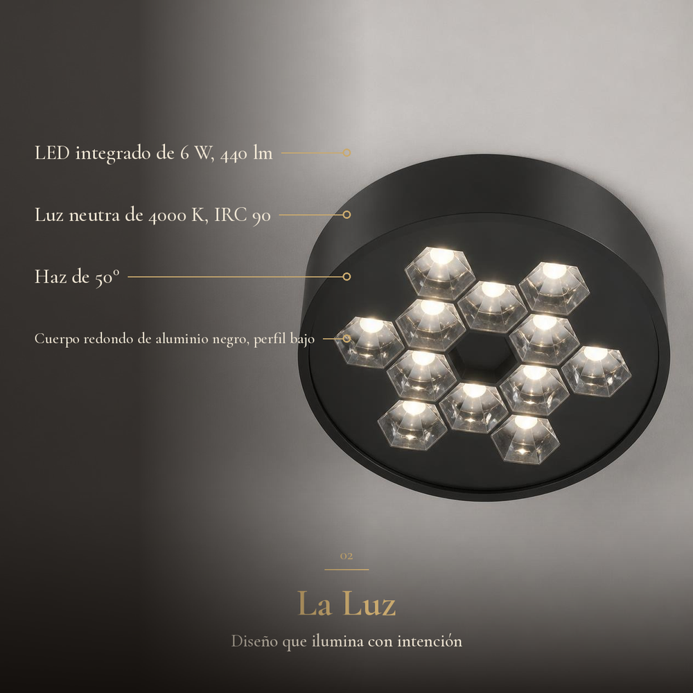 HIVE PTL I con ficha: LED 6 W, 440 lm, luz neutra 4000 K, IRC 90, cuerpo de aluminio negro