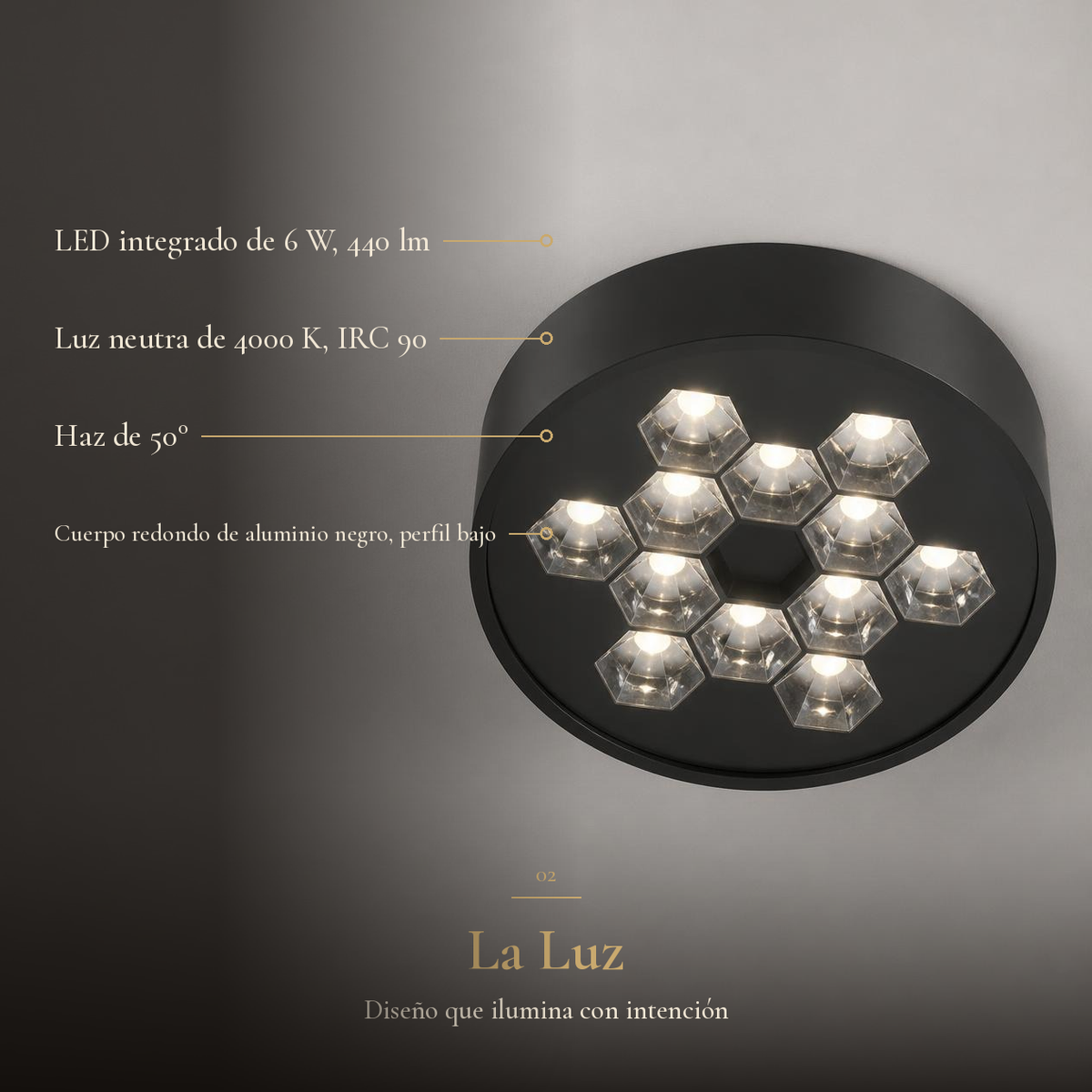 HIVE PTL I con ficha: LED 6 W, 440 lm, luz neutra 4000 K, IRC 90, cuerpo de aluminio negro