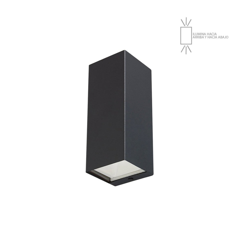 HYADUM arbotante LED exterior gris oscuro rectangular con luz arriba y abajo, fondo blanco