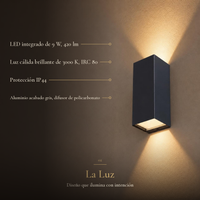 HYADUM con ficha: LED 9 W, 420 lm, 3000 K, IRC 80, IP44, aluminio gris con difusor de policarbonato