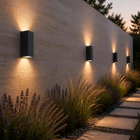 Serie de HYADUM iluminando barda de jardín con sendero y lavandas