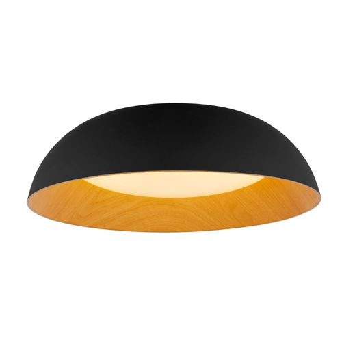 LEGNO plafón LED negro tipo cúpula con interior acabado madera, fondo blanco – Lámpara de Diseño Báez Lumina