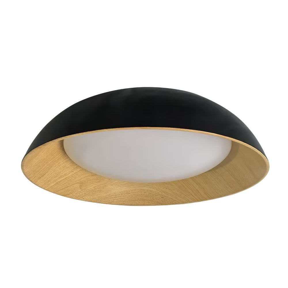 LEGNO negro con interior madera y difusor opalino, vista inferior, fondo blanco
