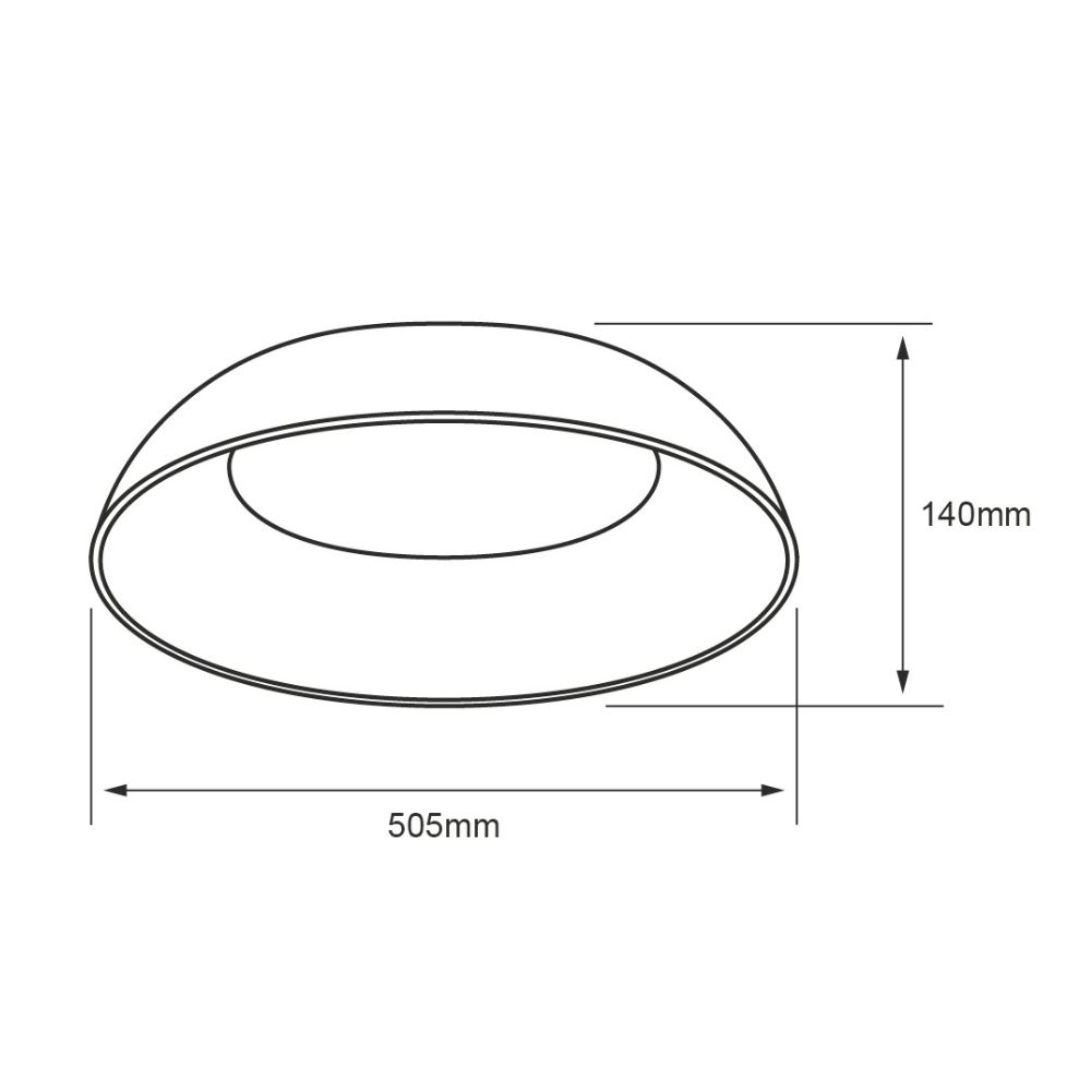 Dibujo técnico de LEGNO: 505 mm de diámetro y 140 mm de alto