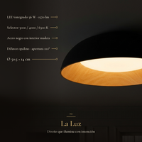 La Luz: LEGNO con LED 36 W, 1570 lm, selector 3000/4000/6500 K y 50.5 cm de diámetro
