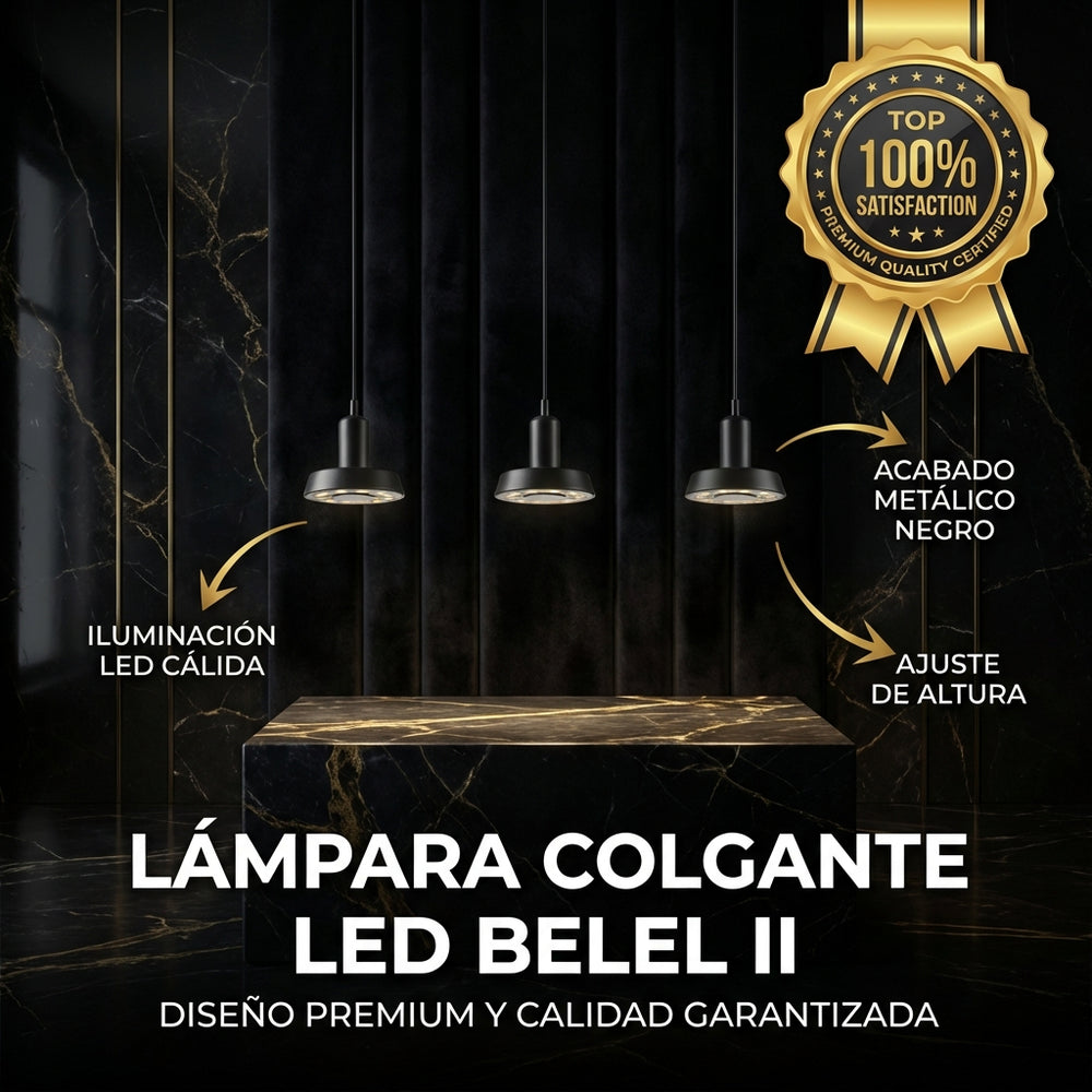 BELEL II negra de 3 pantallas encendidas sobre barra con acabado de mármol oscuro