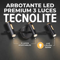 ZUBENE IV arbotante LED negro de 3 luces ajustables con luz cálida 3000 K