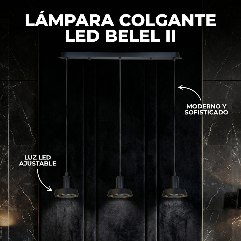 BELEL II negra de 3 pantallas LED con luz cálida, altura ajustable
