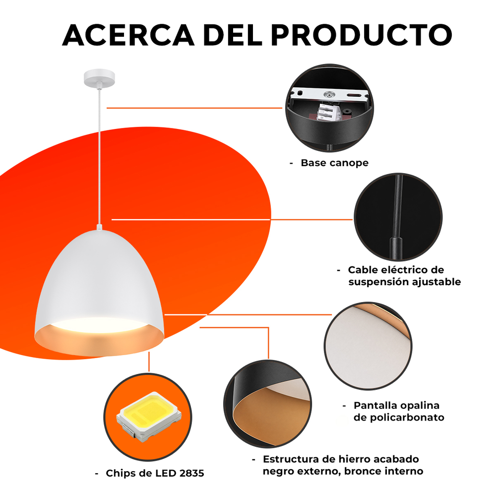 Acerca de MENAIA: partes y materiales de la lámpara
