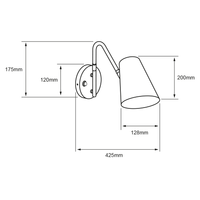 Dibujo técnico de NARELLA: 425 mm de proyección, 200 mm de pantalla y base de 120 mm