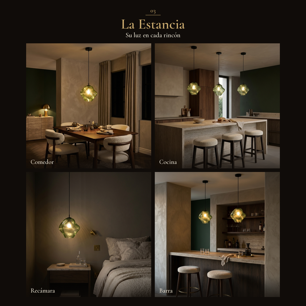 NEBULA en cuatro espacios: comedor, cocina, recámara, barra