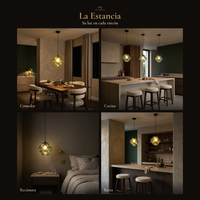 NEBULA en cuatro espacios: comedor, cocina, recámara, barra