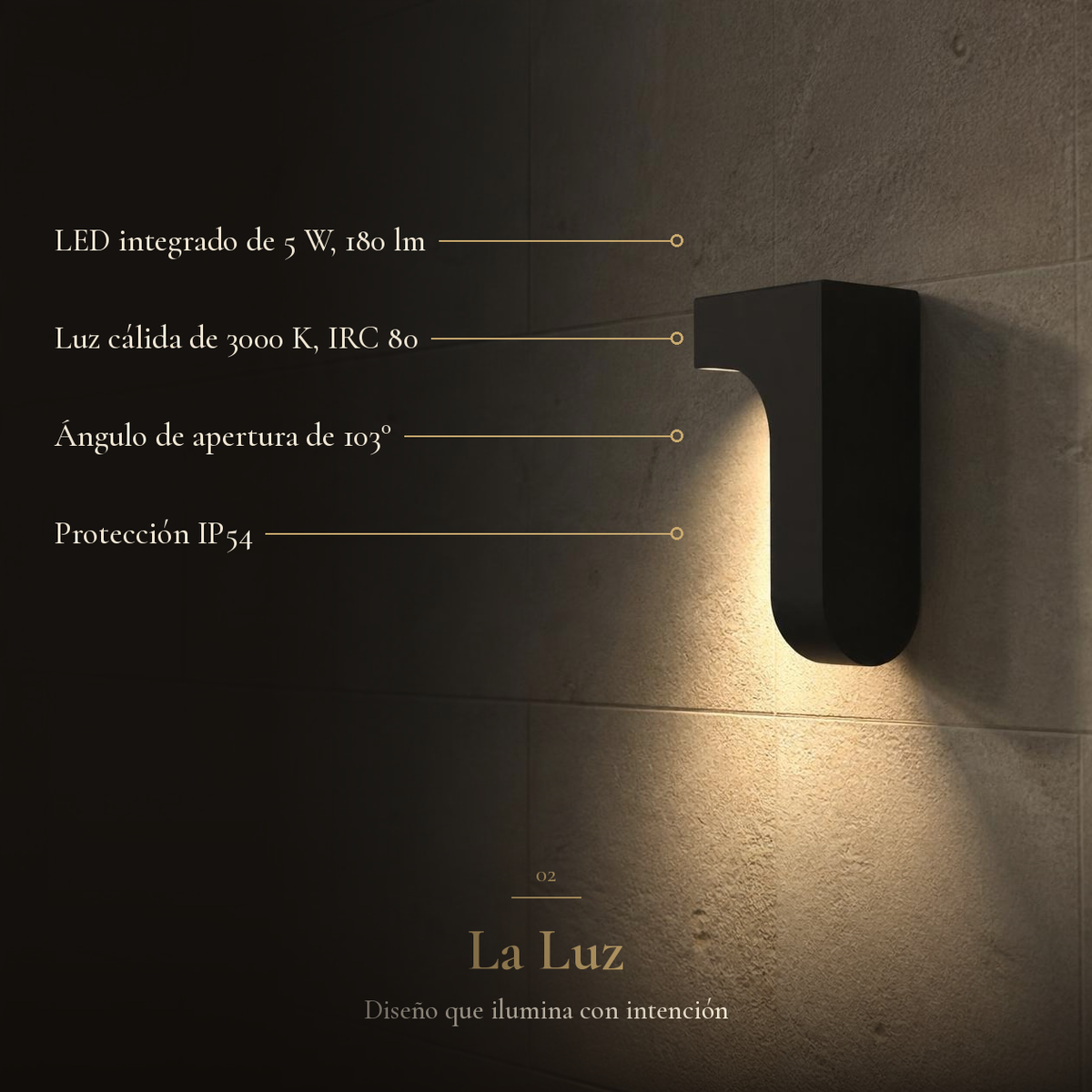 PAIKA I con ficha: LED 5 W, 180 lm, 3000 K, IRC 80, apertura de 103°, IP54